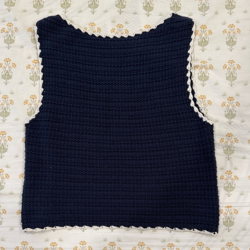 Navy Blue Sleeveless Crochet Top